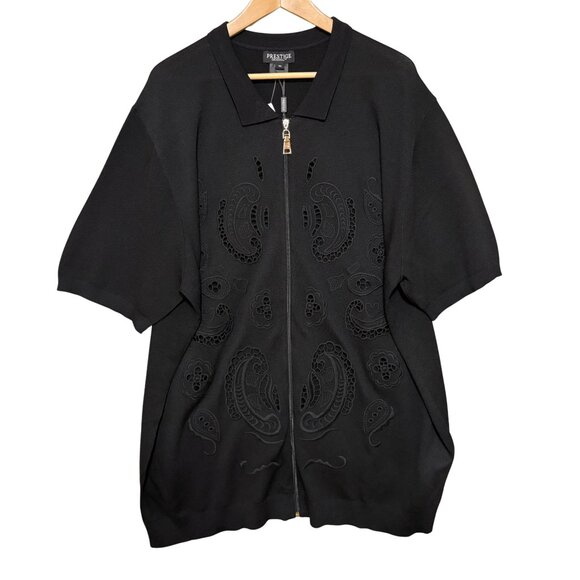Prestige Original Mens Full Zip Collar T Shirt Size 4X Black Lace Paisley Dressy - Picture 1 of 10